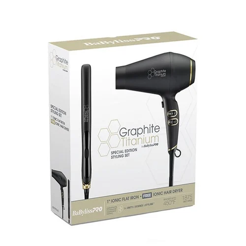 BaByliss PRO Graphite Ionic Flat Iron 1" and Ionic Hair Dryer Combo