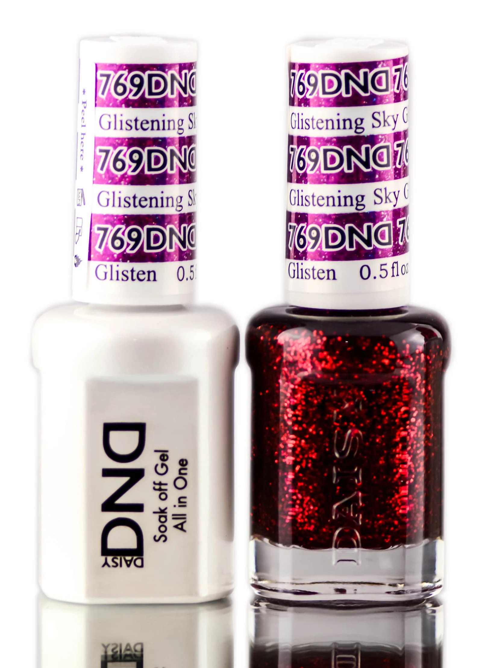 Daisy DND Reds Soak Off GEL POLISH DUO, All In One Gel Lacquer + Matching Nail Polish Color - Glistening Sky (769)