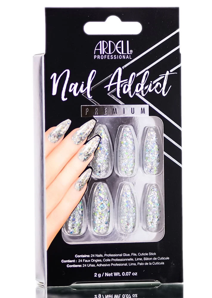 Ardell Nail Addict Premium Artificial Nail Set - Blue Jeweled Glitter