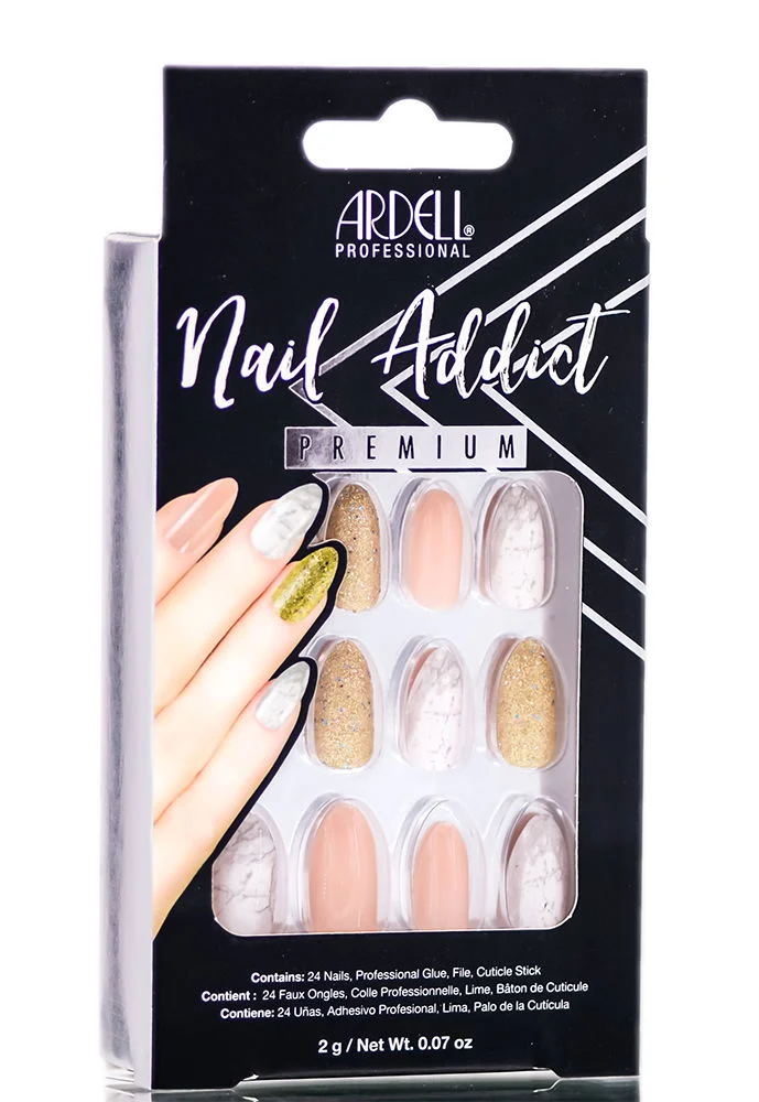 Ardell Nail Addict Premium Artificial Nail Set - Pink Marble & Gold
