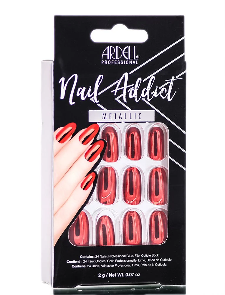 Ardell Nail Addict Metallic Artificial Nail Set - Metallic Red