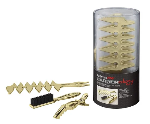 Babyliss Pro Barberology Gold Trio Mix Fade Brushes, Styling Combs & Hair Clips