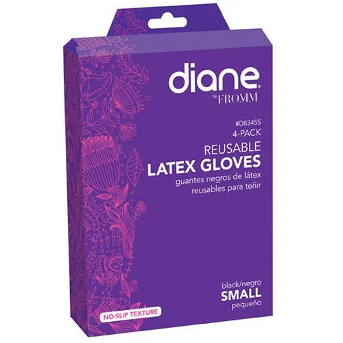 Diane Reusable Black Latex Gloves-Small 4pk