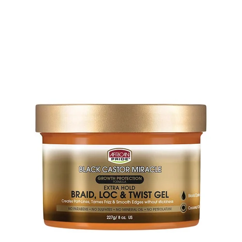 African Pride Black Castor Miracle Braid Loc & Twist Gel 8oz