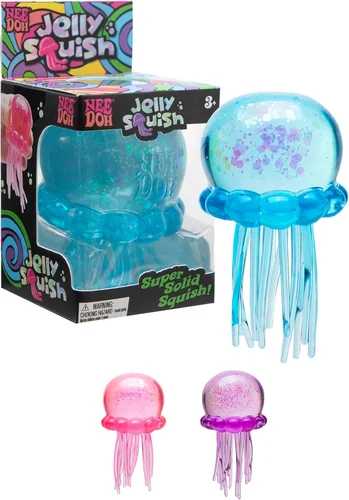 NeeDoh Jellyfish Sensory Squish Toy Assorted Colors – Glittery Fidget Stress Relief Toy (1 Random color)