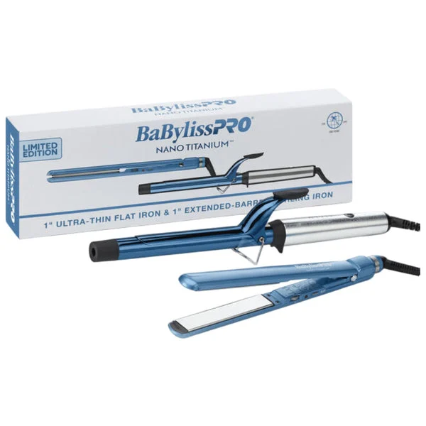 Babyliss Pro Nano Titanium Flat Iron + Extended Barrel Curling Iron Combo Set