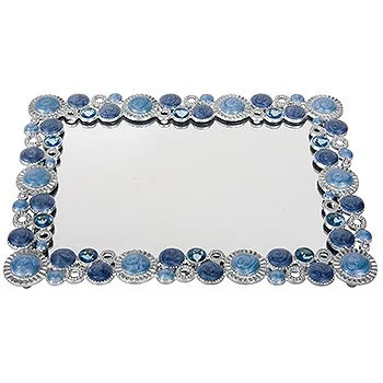HARRY KOENIG MIRRORED VANITY TRAY-BLUE STONE BORDER