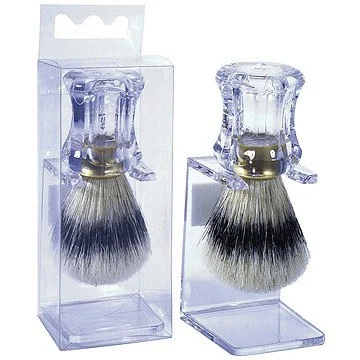 HARRY KOENIG SHAVING BRUSH CLEAR HANDLE ON MATCHING STAND