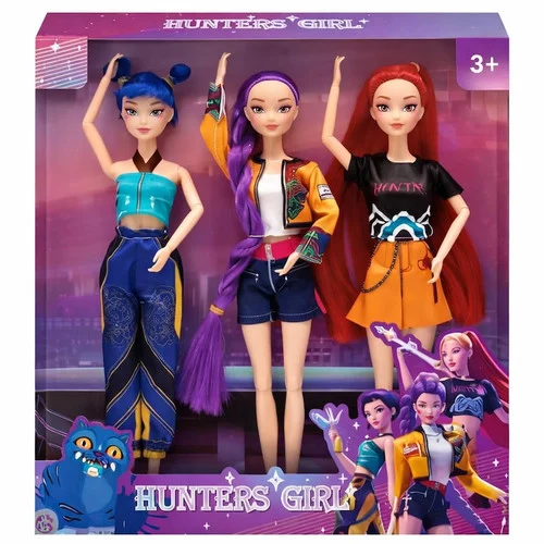 3PCS K-Pop Demon Hunters Cosplay Dolls Set – Zoey, Mira & Rumi Figure Collection