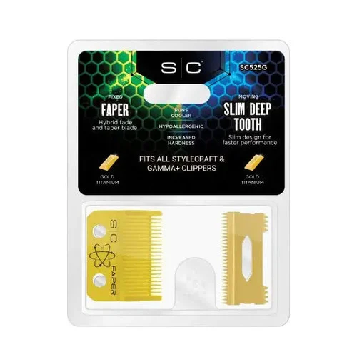 Stylecraft Gold Titanium Faper Clipper Blade & Slim Deep Tooth Cutter Replacement Set – SC525G