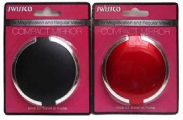 SWISSCO MIRROR 1X/3X ROUND COMPACT BLACK AND RED SILVER TRIM