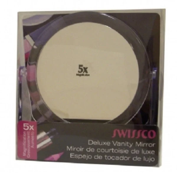 SWISSCO MIRROR 1X/5X DELUXE VANITY 5 INCH CLEAR ACRYLIC FRAME